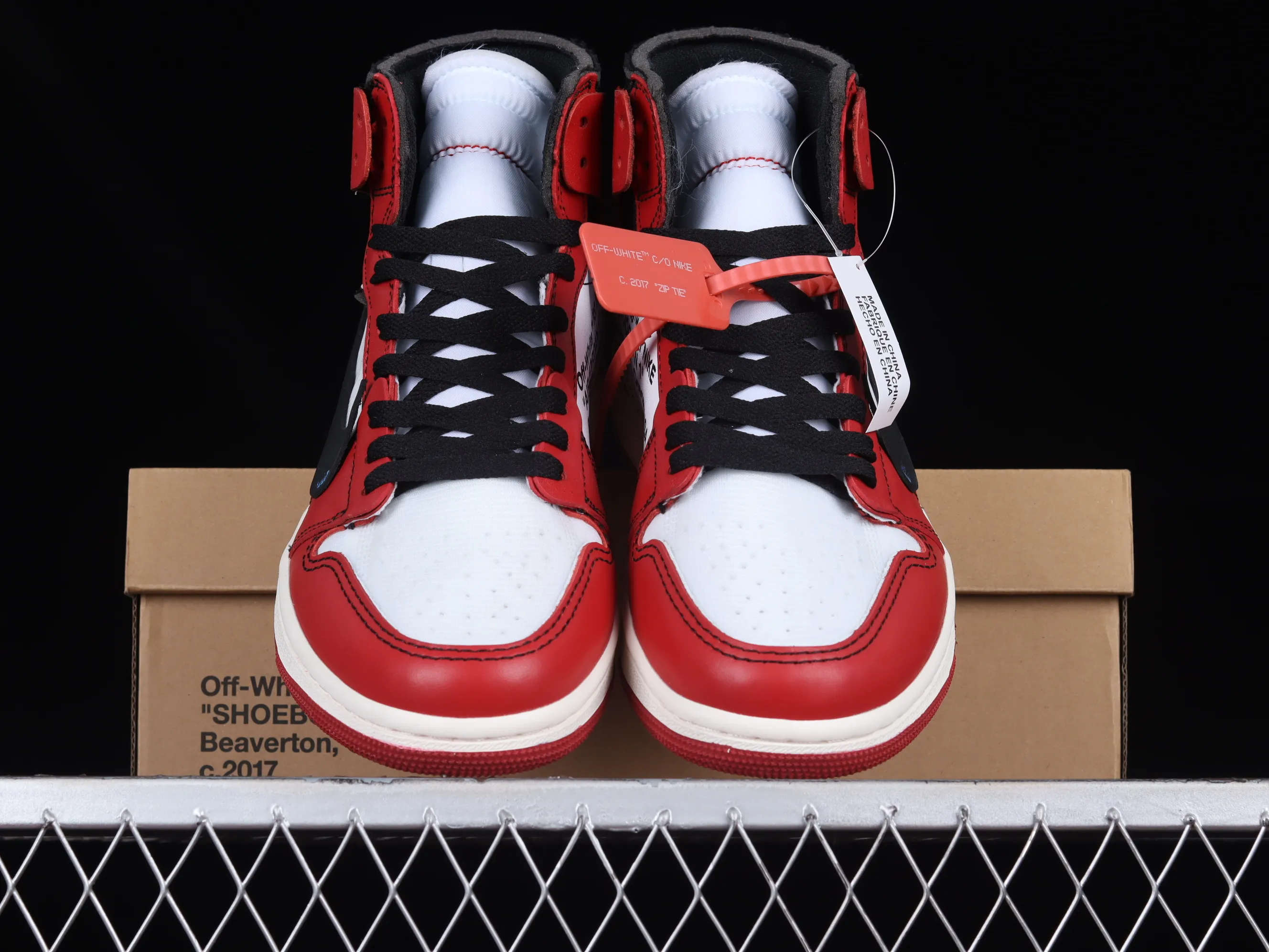 All categories Air Jordan Jordan series basketball shoes Air Jordan 1 High L version Off White x Air Jordan OW AJ1 Joe 1 joint white and red high-top basketball shoes AA3834-101